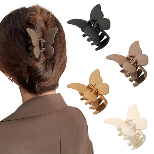 Ypkia 4 fermagli per capelli a forma di farfalla, di medie dimensioni, opachi, da donna, antiscivolo, per donne, ragazze, capelli spessi (colori neutri)