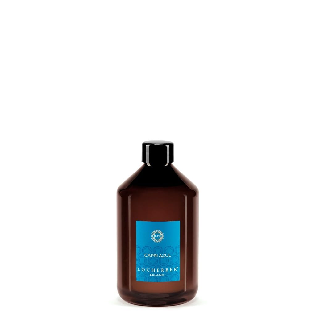 Locherber Milano Ricarica per Diffusore Capri Azul 500 ml note fresche e agrumate di limone, arancia e mandarino, cardamomo e foglie di thè, vaniglia caramellata e muschio bianco.