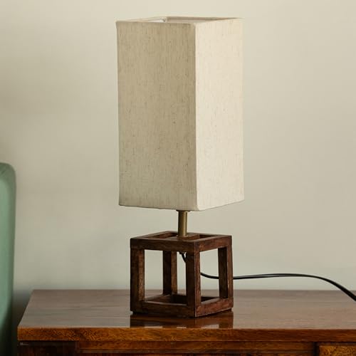 Image of ExclusiveLane 'Aura Light' Mango Wooden Table Lamp for Bedroom Living Room Home Decoration & Bedside Lamp Bed Lamps for Side Table Side Lamp for Bed Room (39.5 Cm, Without Bulb, Handcrafted)
