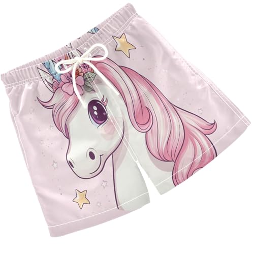 Pigsaly Boys Swim Trunks Cute Unicorn Pastel Pink Boys Board Shorts Swimsuit Swimwear Summer Bathing Suit 2T