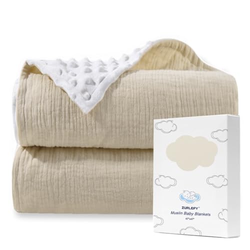 Image of ZURLEFY Plush Baby Blankets Neutral for Unisex Girls and Boys, Beige Soft Cotton Baby Blanket for Newborn, Infant, Toddler Blanket Unisex (43-11)