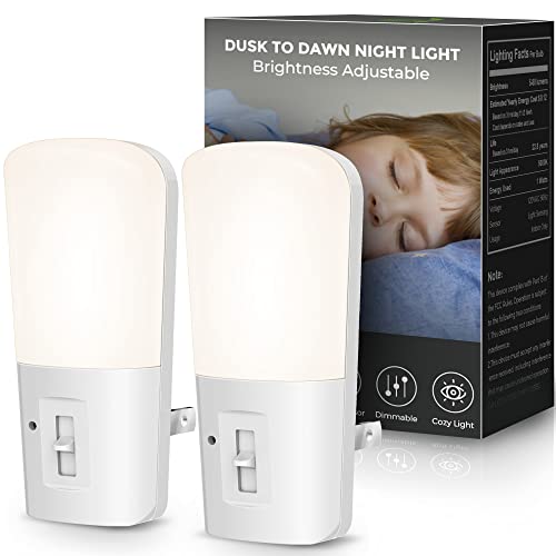 Lohas Dimmable Led Night Light, Night Lights Plug Into Wall, Dusk-To-Dawn Sensor, Daylight White 5000K, Adjustable Brightness 5-80Lm Sleep Nightlight For Baby Nursery Bathroom Hallway, 2 Pack #TOP8