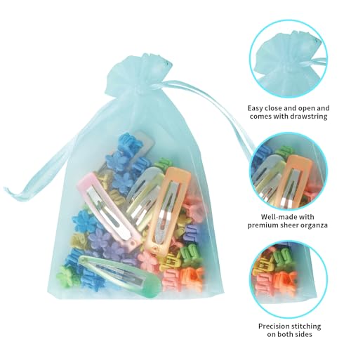 Image of 100PCS Baby Blue Organza Bags, 4x6 Inch Small Mesh Bags Drawstring, Jewelry Gift Bags for Baby Shower Party Candy