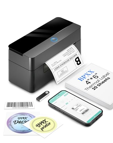 BPXX Bluetooth Thermal Label Printer,4x6 Shipping Label Printer for Small Business,with 203 DPI HD Resolution,Easy to Use,Compatible with iOS,Android,Windows,Mac,Amazon,Ebay,Shopify,USPS,Etsy,Black