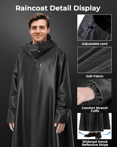 Image of ANYCHO Long Rain Coat for Men Waterproof with Adjustable Hood&Reflective Stripe, Raincoat for Women Waterproof with Waterproof Wide Brim&Hem, Durable PVC Unisex Rainwear for Motorcycle Riding, Hiking
