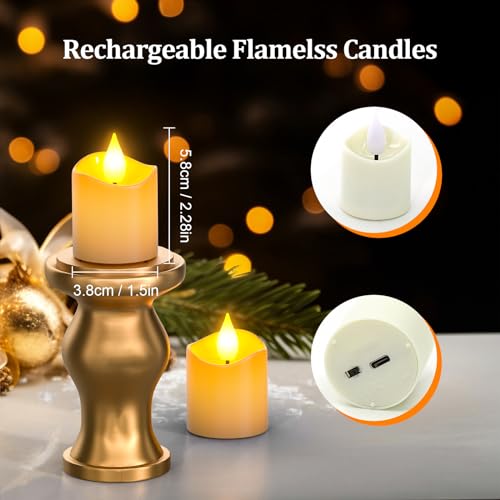 Image of Yme Rechargeable LED Tea Lights with Remote & Timer, 1.5 inch D | USB-C Charging, Battery Operated Flickering Flameless Votives, Fake Candles,for Home Table Halloween Christmas Decor, 12PCS