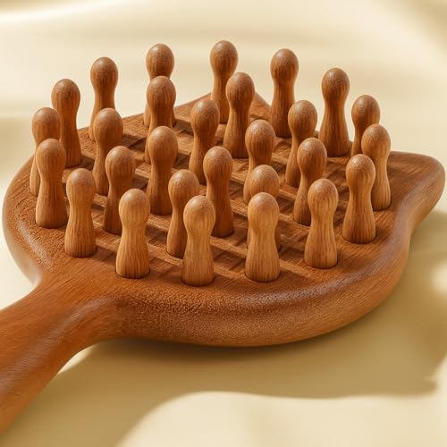 Image of 1Pcs,Wooden Head Massager Comb for Hair Growth - Natural Wood Wide Tooth Hair Comb with Scalp Stimulating Massage Teeth - Anti Static, Detangling & Frizz Control Wooden Comb for Men & Women.