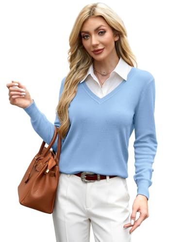 Image of GKBK Women's Sweaters 2026 Fall Fashion Lightweight Classic V Neck Business Casual Outfits Long Sleeve Knit Pullover Tops
