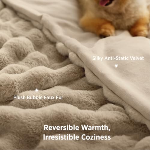 Image of Bedsure Fluffy Bubble Faux Fur Twin Blanket, 60 inchx80 inch, Beige