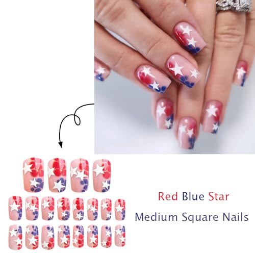 Independence Day Press on Nails - Red Blue Ombre Design