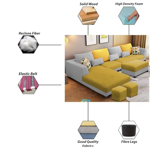 Image of Casaliving Minta LHS 8 Seater L Shape Sofa Set with Center Table for Living Room (Yellow Grey Fabric) Premium Fabric Sofa Set for Living Room | Hall