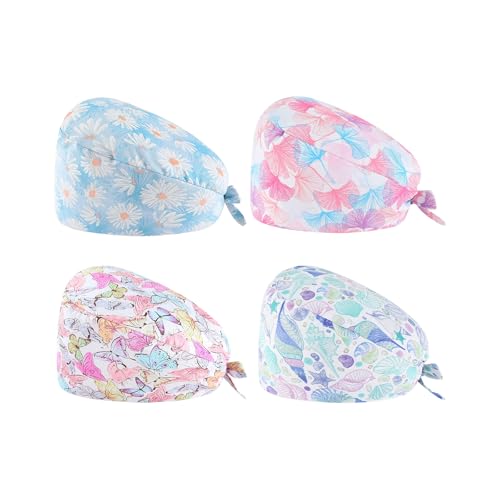 Ziyonix 4 Pezzi Cuffie Chirurgiche con Bottone, Cuffia Infermiera Cotone,