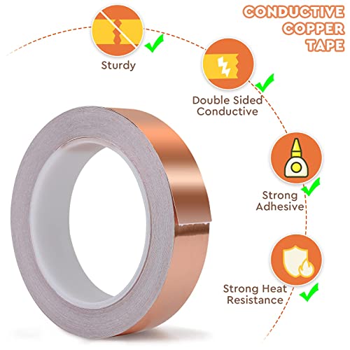 Conductive Pure Copper Tape Double Sided Adhesive Copper Foil Tape for Stained Glass, Guitars, EMI Shielding, Electric Connections, Repairs, Grounding, Crafts (4, 0.2/0.24/0.3/0.4INCH*66FT)