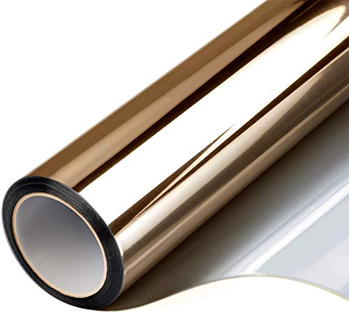 Window Privacy Film One Way Daytime Mirror Tint Treatments UV Heat Control Vinyl Stickers Sun Block Glass Paper Door Covering Reflective (Brown Silver, 17.5 Inch x 7.8 Feet)