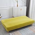 Armless Futon Slipcover Sofa Cover Stretch Velvet Folding Sofa Bed Non-Armrest Couch Furniture Protector (Velvet Grass Yellow) - Image 4