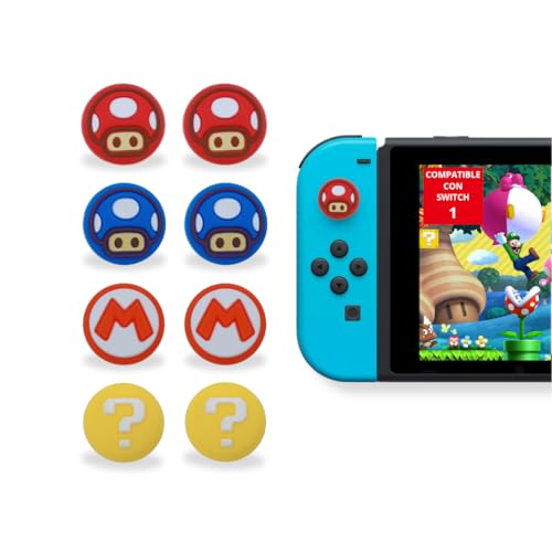 MMEGaming Tapas de Joystick compatibles con Nintendo Switch 1, Accesorios para Mando Nintendo Switch, Tapas para Pulgar para Switch, Lite, OLED, JoyCon Grip, Accesorios Joy Cons Switch (Mario)