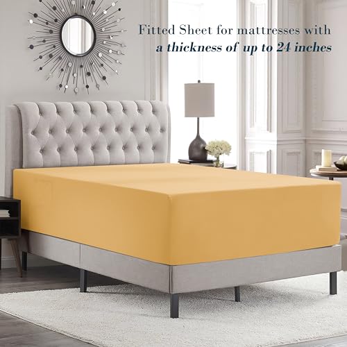 Image of Mocassi Luxury 4-Piece Sheet Set, Ultra Soft 1800 Premium Hotel Quality Microfiber Sheet Set, Fits Mattresses Up to 18 to 24 Inches Extra Deep Pocket - Breathable and Secure Fit, Twin, Gold
