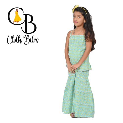 Image of Printed Cotton Sharara Set for Kids, Traditional Dresses Set for Baby, Ethnic Outfits for Girls, Sleeveless Kurti Set