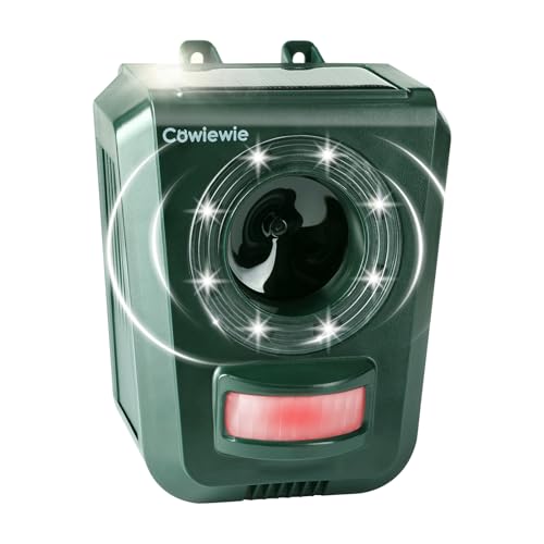 Cowiewie Ahuyentador de animales, ahuyentador de gatos, ultrasonido, 5 modos, solar, jardín, ahuyentador de animales, exterior, resistente al agua, gato, zorro, perro, ardilla, para jardín, patio