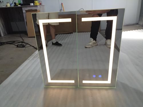 AxisFurn Armario con Espejo de baño con iluminación LED, con Estante Ajustable y Enchufe, Doble Puerta antivaho, Armario de Pared con iluminación Interior, 60 x 60 cm, Blanco - imagen 3