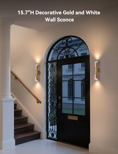 Image of Tubicen Wall Sconces Set of Two Dimmable Home Theater Sconce Up Down | Mid-Century Modern Wall Lights Hardwired 15.7 inchH Indoor Art Deco Gold Wall Sconce for Living Room Bedroom Hallway