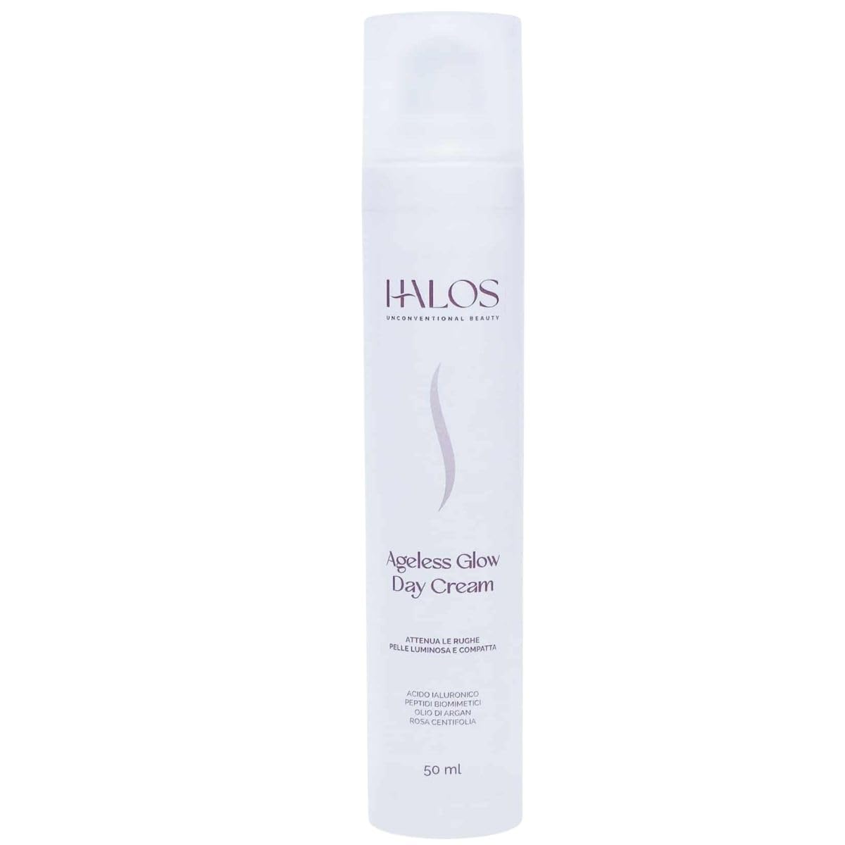 Halos Ageless Glow Day Cream – Crema Giorno Neurocosmetica Acetyl Tetrapeptide-2 e Acido Ialuronico – Antirughe Lifting Naturale e Pro-Age – Airless – Formula Biocompatibile – 50ml