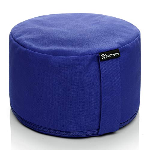 BODYMATE Extra hoog Yogakussen rond 31 cm diameter 20 cm hoog met vulling van boekweitschillen – In de wasmachine wasbare hoes van 100% extra dikke katoen - Meditatiekussen - Zitkussen