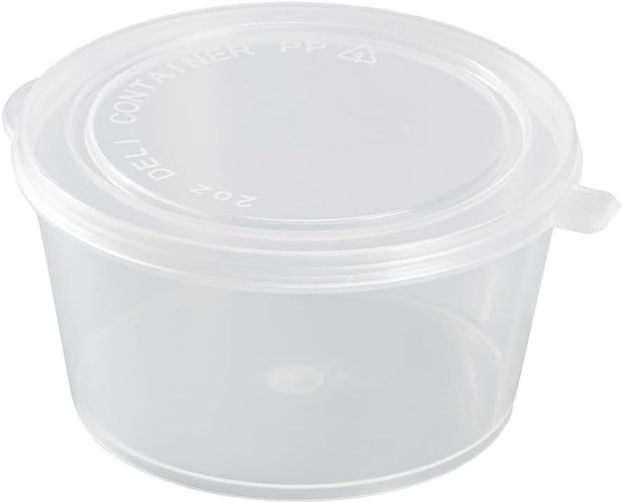 5.5oz 1000 Pcs Clear Portion Cups with Hinged Lids - BPA Free Plastic Containers with Lids, Oval, 47mm x 100mm, Leakproof & Stackable Reusable Deli Condiment Cups