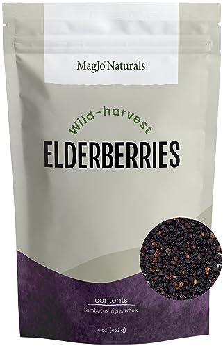 MagJo 100% Wild Harvest Dried Elderberries - 1lb Bulk - Non-Irradiated, Whole Black Elderberry Immune Support - Raw Vegan Sambucus 1 Pound