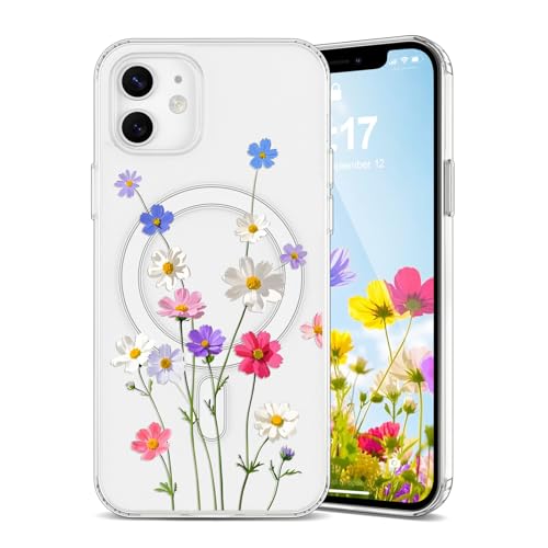 Coque iPhone 12 Magsafe transparente et fleurie pour femme