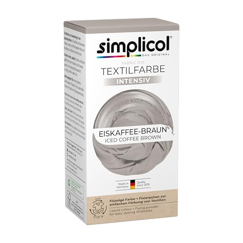 simplicol Tinte textil intenso café helado, fácil de teñir en la lavadora, color líquido y polvo de fijación, 1 unidad