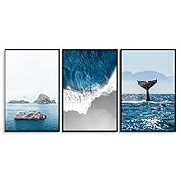 3 Piece Framed Canvas Wall Art Blue Ocean Canvas Prints Home Artwork Decoration for Living Room,Bedroom - 16