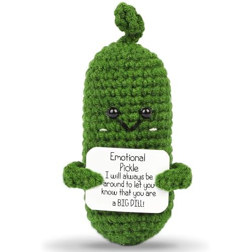 Hoedia Emotional Pickle Small Galentines Valentine’s Day Gifts for Women Men Her Him, Crochet Cucumber Cute Funny Support Crafts College Office Friend Birthday Mothers Day Easter Basket Decorations