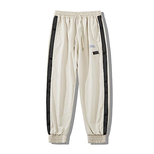 Vsadsau Casual Streetwear Side Stripe Pants Mens Fitness Sportswear Summer Thin Quick-Drying Baggy Pants Apricot XL