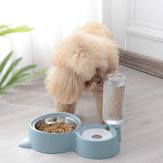 CREDLY Double Dog Bowls Automatic Water Dispenser Bottle Water and Food Bowl Set No-Spill Slow Pet Feeder (2 in 1 pet) 1