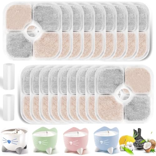 benlidoner 18pcs Cat Water Fountain Filter Replacement for Catit PIXI - Triple Filtration System with 2 Hose Compatible with Drinking & Pet Fountains