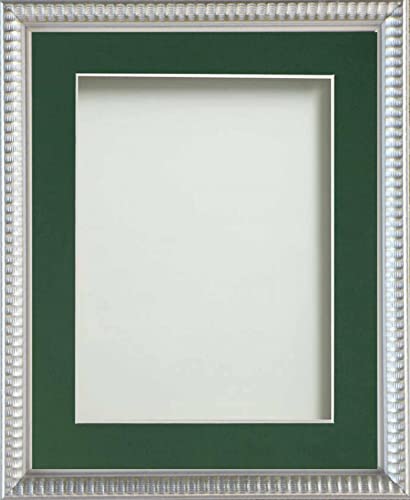 Frame Company Grantham Silver 9x7 Frame With Bottle Green Mount For Image 6x4inch *Choice of Sizes* Fitted with Real Glass — image 1