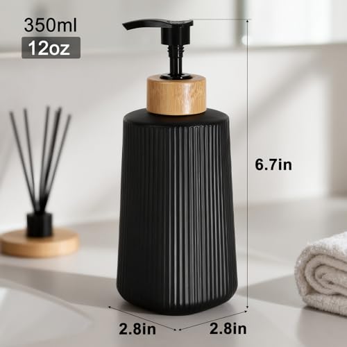 Image of Glass Soap Dispenser, Thickened Glass Hand Soap Dispenser for Bathroom, Kitchen Dish Washing Liquid Bottles, Shampoo and Conditioner Bottles, Modern Farmhouse Style, (Black, Set of 1, 12oz)