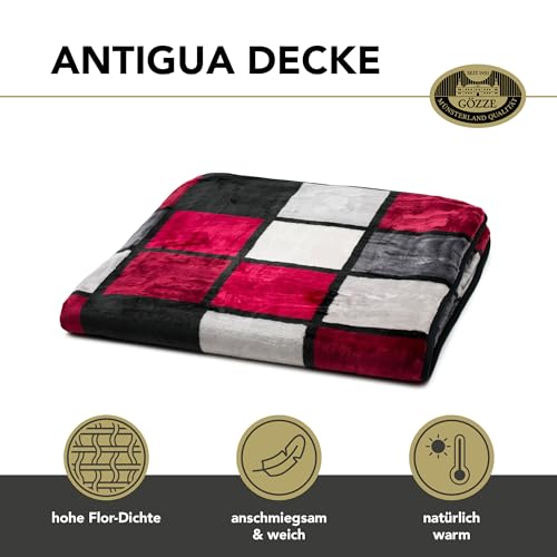 Gözze - Weiche Kuscheldecke, Cashmere Feeling, Hohes Stoffgewicht 500 g/m², Antigua, 150 x 200 cm - Rot/Bordeaux/Schwarz/Weiß