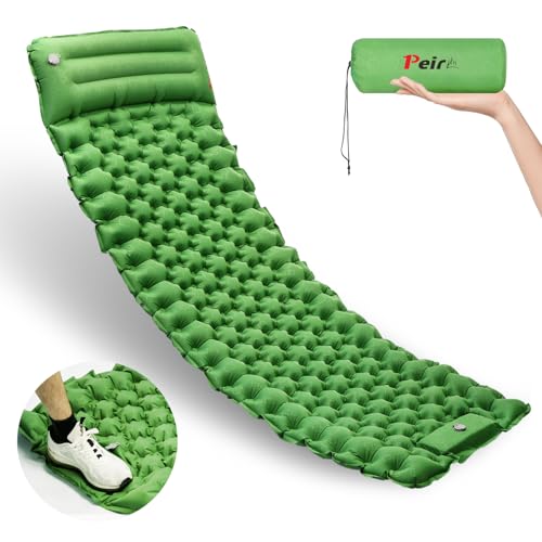 Peirhw Camping Sleeping Pad, Ultralight Camping Mat with Pillow Built-in Foot Pump Inflatable Sleeping Pads, Compact Sleep Pad for Camping Backpacking Hiking Traveling