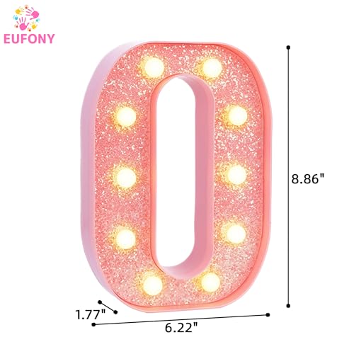 Image of Pink Marquee Light Up Letters, Glitter Alphabet LED Letter Lights for Pink Birthday Party Decorations, Battery Operated Letter Sign for Girls Room Vanity Table Decor, Warm White Lights Letter O