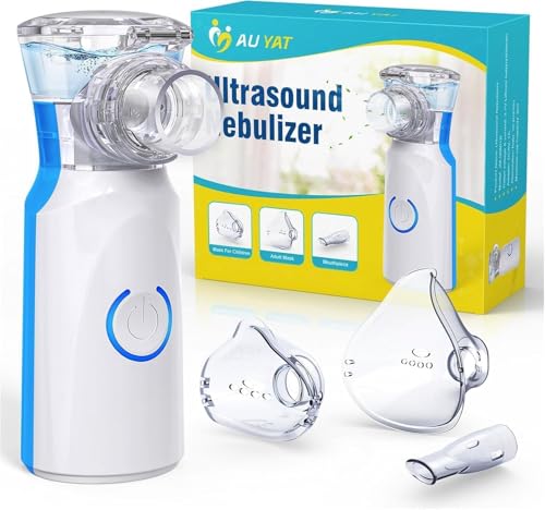 AU YAT Nebulizador para Adultos, Nebulizador Portátil Recargable para Adultos y Niños, Silencioso para Niños con 2 Máscaras y Boquilla, inhalador Con Mango para uso Doméstico y de Viaje (Blue)