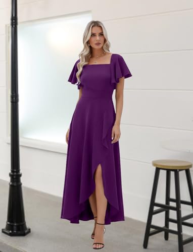 Image of LightlyKiss Women's Square Neck Backless Dress High Slit Wedding Guest Dress Formal Cocktail Party Dress