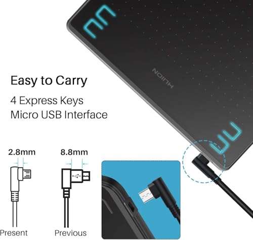 Image of HUION HS64 Graphics Drawing Tablet with Battery-Free Stylus 8192 Pressure Sensitivity 4 Customized Express Keys, 6.3x4 Inch Pen Tablet for Mac, Windows PC Linux and Android