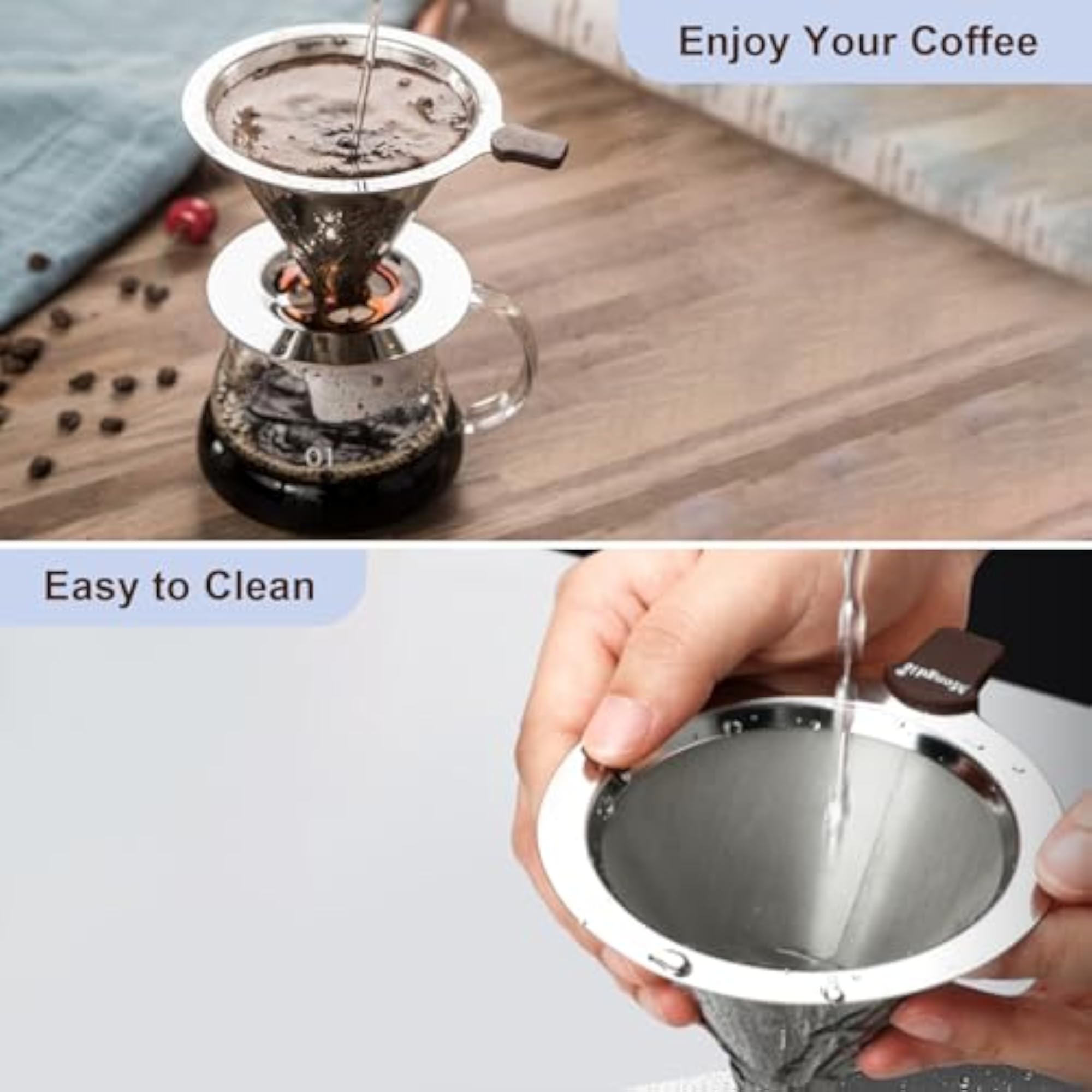 Stainless Steel Pour Over Coffee Dripper, Reusable Filter