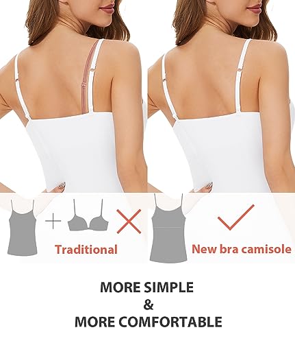 Image of Air Curvey 3 Pack Camisole Tops for Women Built in Bra Adjustable Spaghetti Strap Cotton Undershirt Tanks Layering Tops