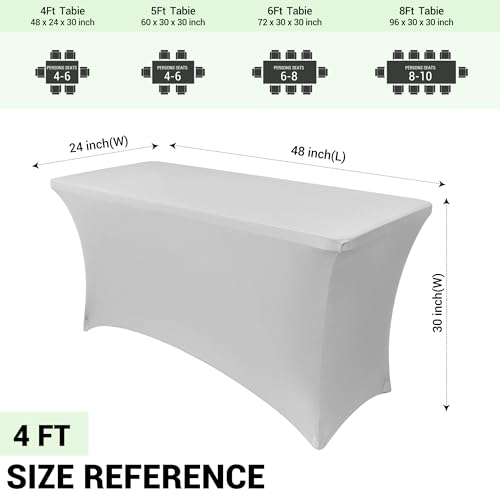 Image of Obstal 4Ft Stretch Spandex Table Cover for Standard Folding Tables - 2 Pack Universal Rectangular Fitted Tablecloth for Party, Banquet, Events, Trade Show (Silver, 48L x 24W x 30H Inches)