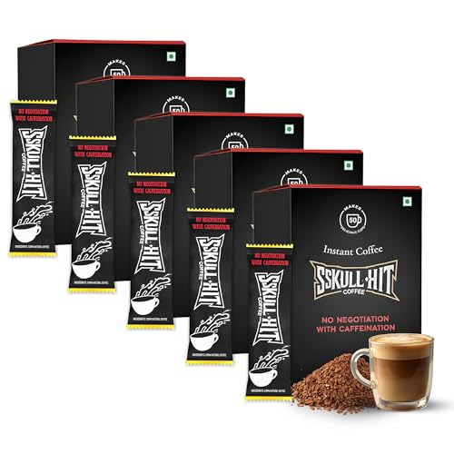 Image of SSKULLHIT Instant Coffee Powder | 100g x 5 Box | 250 Sachets Packs (2g Each) Best for Espresso, Latte & Cappuccino | Hot & Cold Brew Ready | Rich Aromatic Coffee