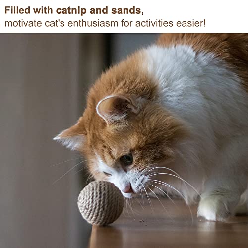 Auesorne 4Pcs 1.8" Natural Sisal Ball Catnip Cat Toys, Handcrafted Cat Balls Filled With Cat Nip And Gravel, Kitty Toys Kitten Toys For Indoor Cats Self Play, Mini Cat Scratch Balls #TOP1