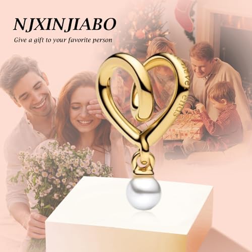 Image of S925 Sterling Silver Gold Plated Romantic Charms, Gifts for Mom Girlfriend Family on Valentine's Day Birthday Christmas Anniversary, Bracelet Necklace Bead Charm